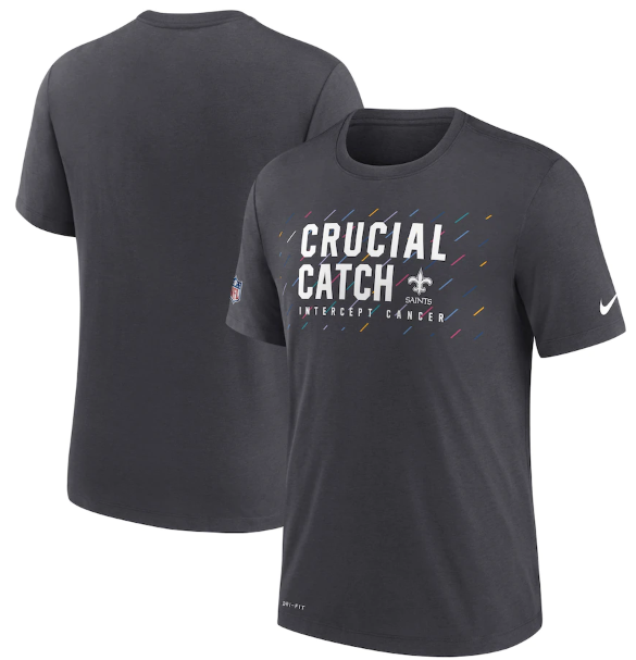 Men's New Orleans Saints Charcoal 2021 Crucial Catch Performance T-Shirt Men's New Orleans Saints Charcoal 2021 Crucial Catch Performance T-Shirt